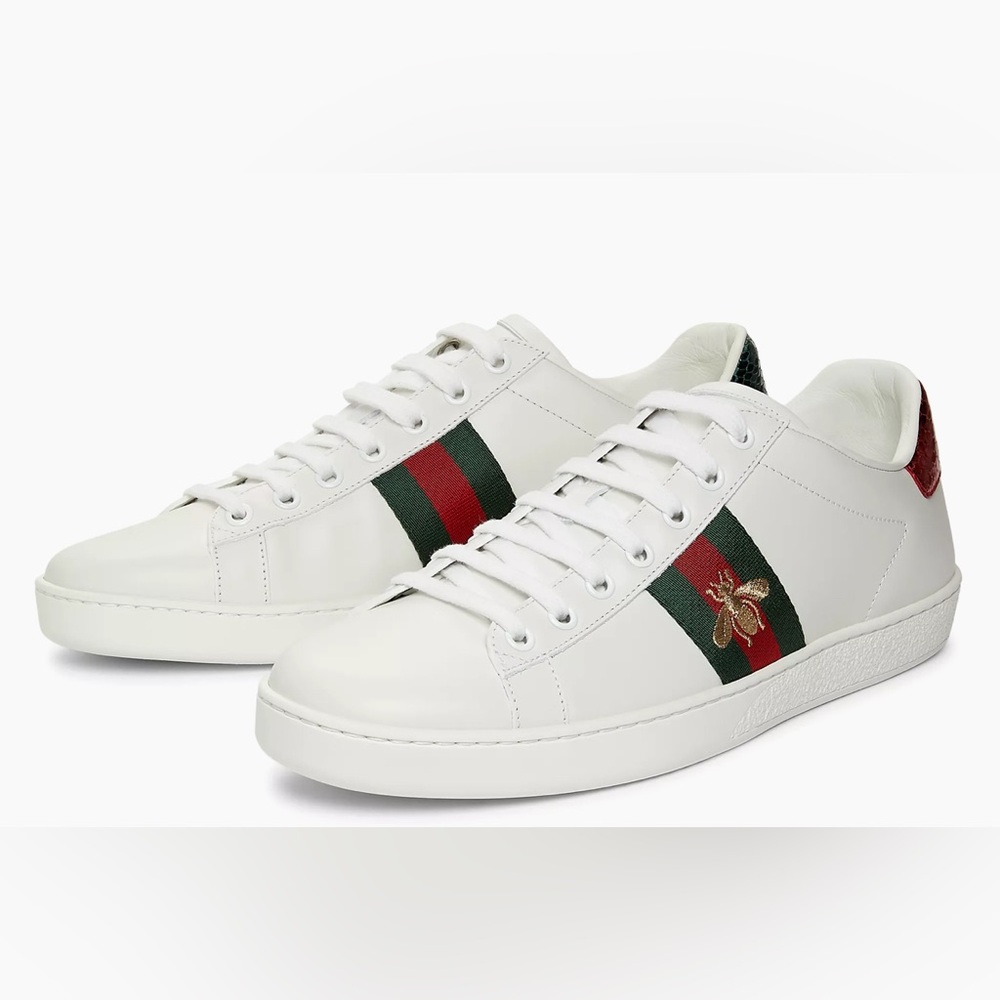 Gucci White Sneakers with Red and Green Stripes